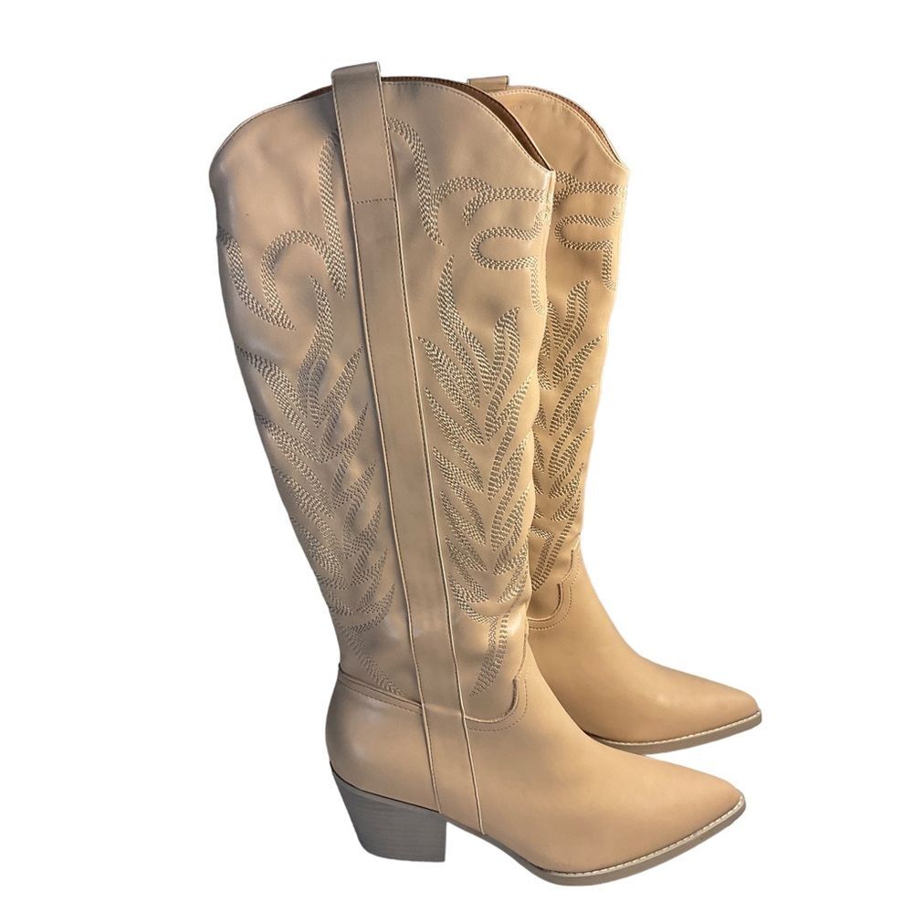 NIB Oasis Society Samara Nude Embroidered Heel Tall Western Boot Size 10